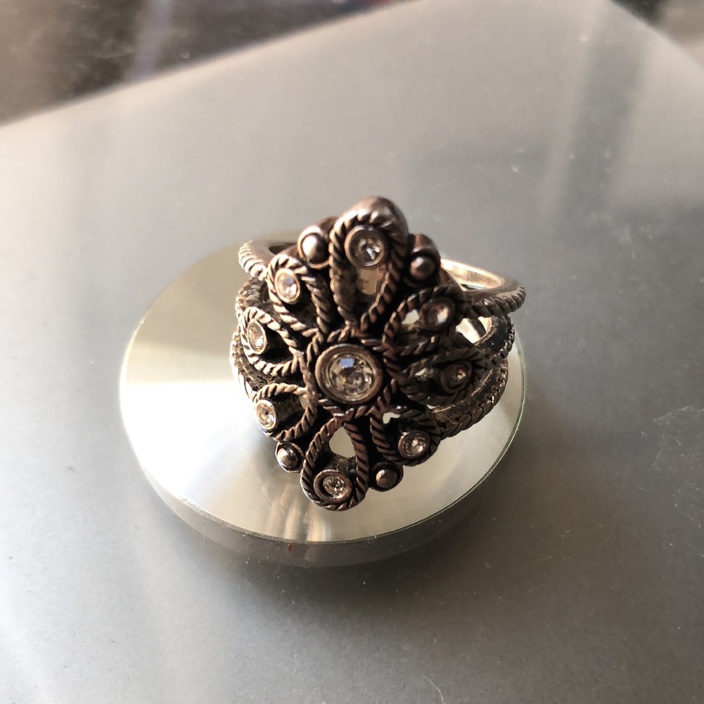 Silvertone Ring Simulated Diamond Gemstones